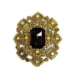 Vintage Brooch SIGNED FLORENZA Rhinestone Vtg Costume Jewelry Pin AU01